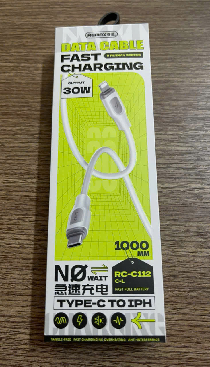 Cáp Sạc Nhanh 30W Remax RC-C112 Type C Ra Lighning dài 1.2m